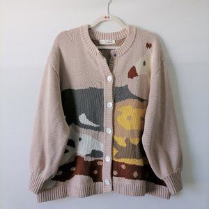 Jinggu Womens Pink Long Sleeve Button Front Camouflage Cardigan Sweater Size 2X